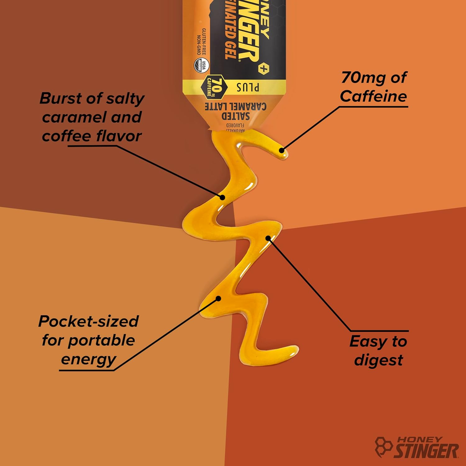 Honey Stinger Organic Salted Caramel Energy Gel, Caffeinated & Gluten Free, for Exercise, Running and Performance, Sports Nutrition for Home & Gym, Pre and Mid Workout, 12 Pack, 13.2 Ounce