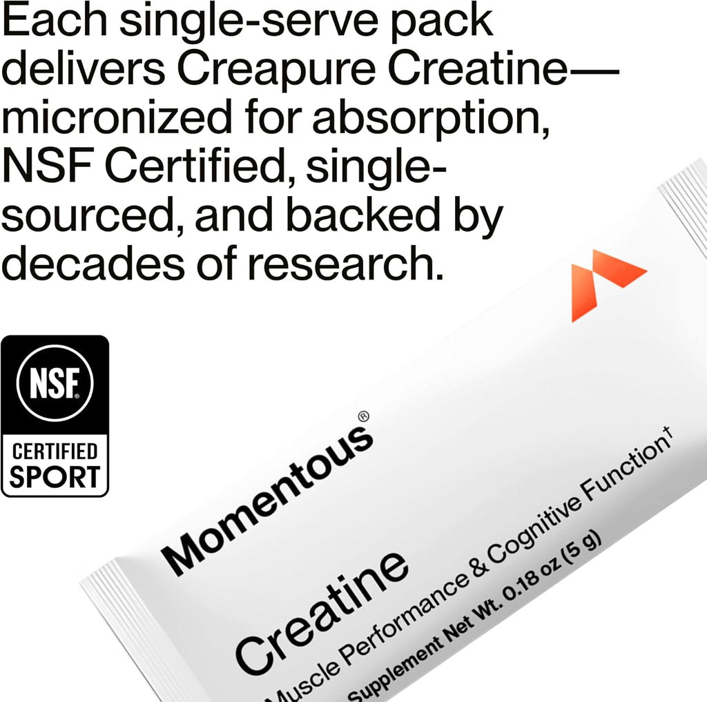 Momentous Creatine Monohydrate Powder - Creapure Creatine Powder - Supports Strength, Lean Muscle, & Recovery for Men & Women - NSF Certified for Sport - 5 g per Serving - 15 Servings