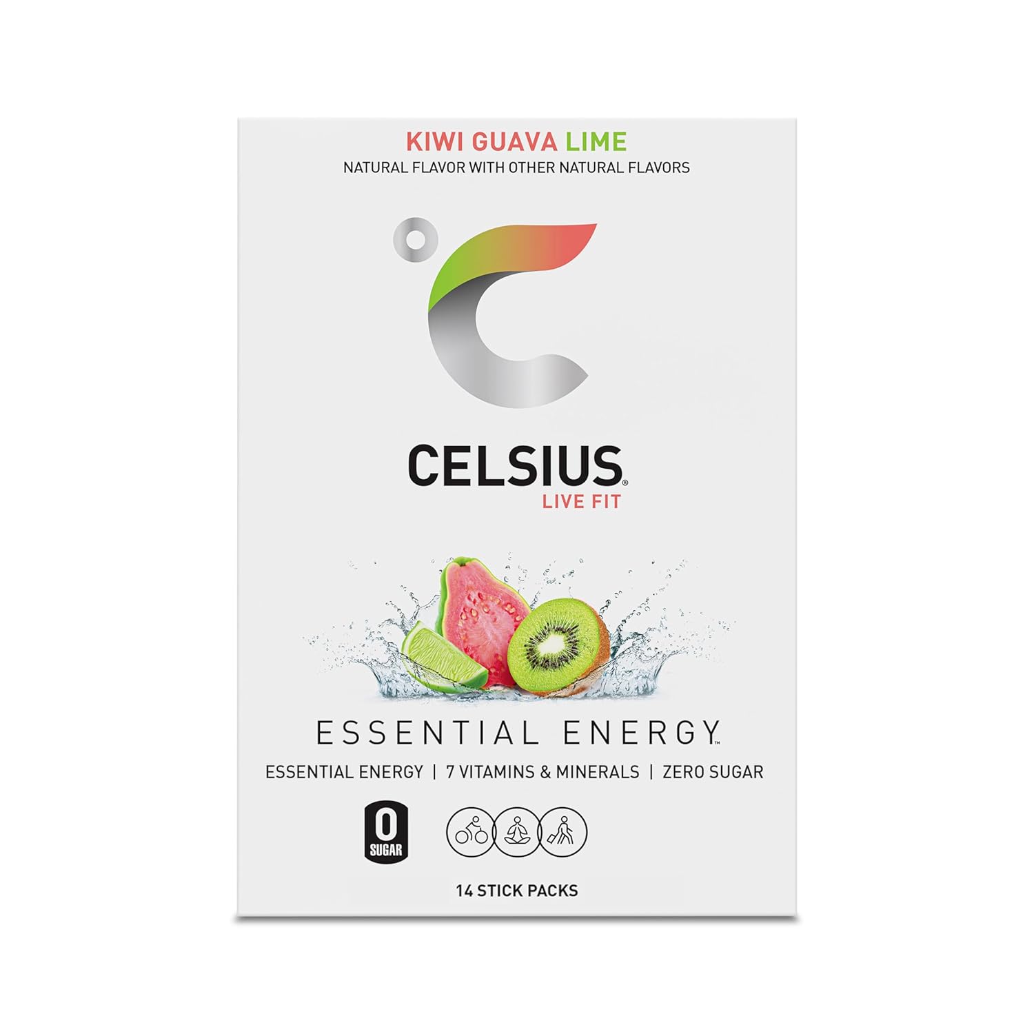 CELSIUS On The Go Kiwi Guava Lime, Sugar Free Energy Drink Mix (14 Sticks per Pack)