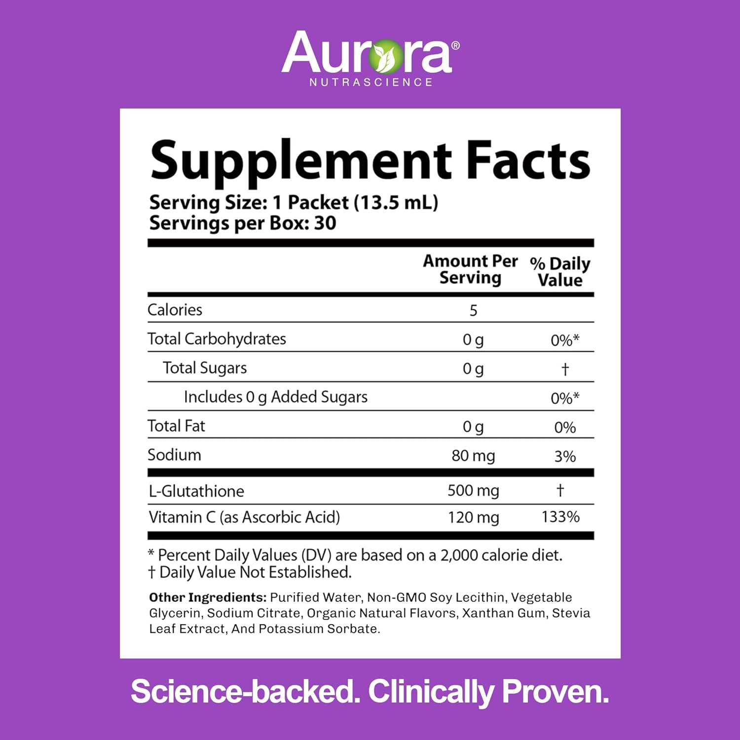 Aurora Nutrascience Micro-Liposomal Liquid Glutathione, Immune & Antioxidant Gut Health Support Supplement, 500 mg per Serving, Gluten Free, Non-GMO, Sugar-Free, 10 Single-Serve Packets