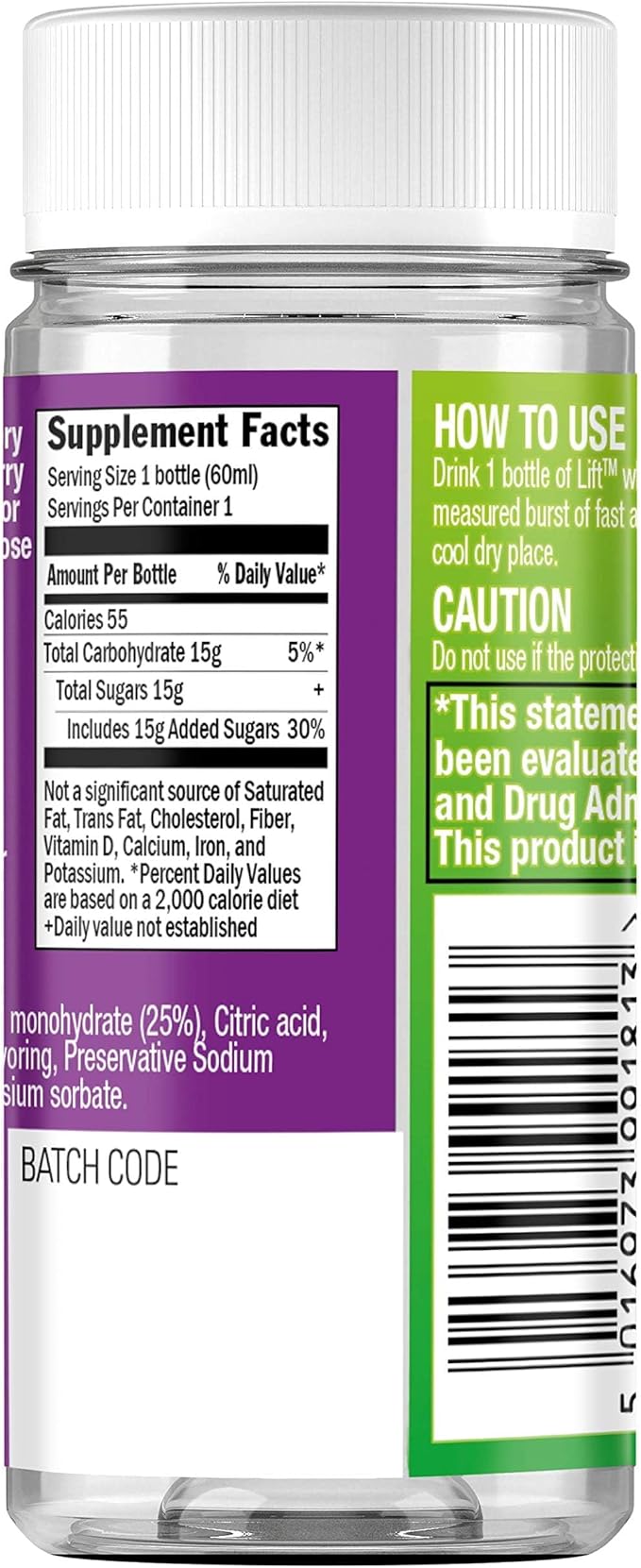 Lift Glucose Fast-Acting Glucose Energy Juice Shots, Very Berry, Caffeine-free, 2.0 fl oz Bottles (Pack of 12)
