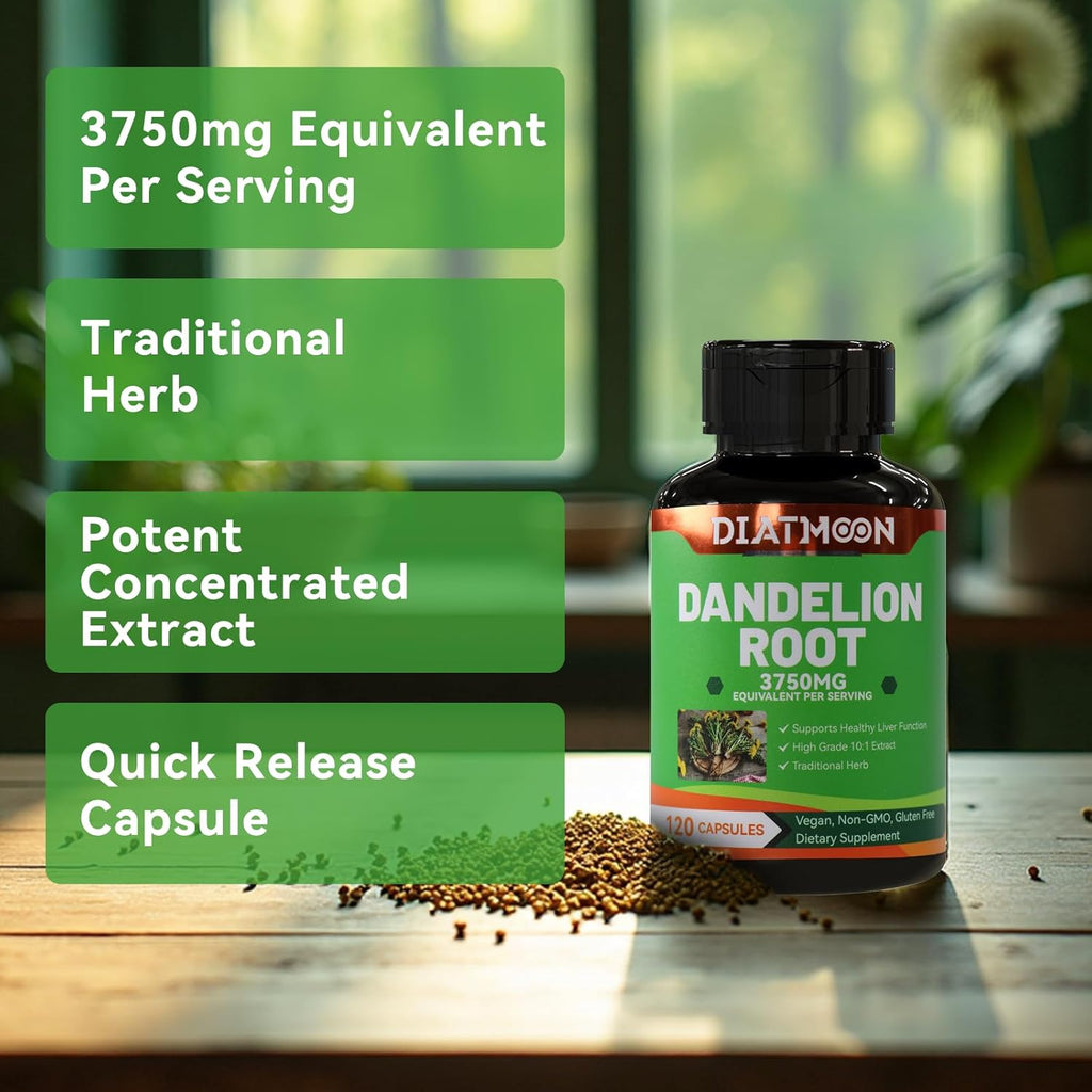Dandelion Root Supplement 3750mg, 100% Vegetarian, Non-GMO, Gluten Free, 120 Capsules, 4 Month Supply