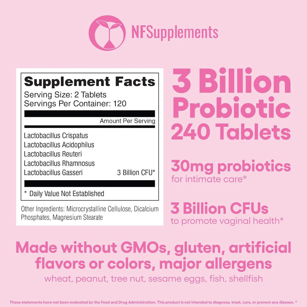 Vaginal Probiotics Supplement Supports PH Balance & Intimate Flora 240 Tablets 3 Billion CFU (240, Vaginal Probiotics)