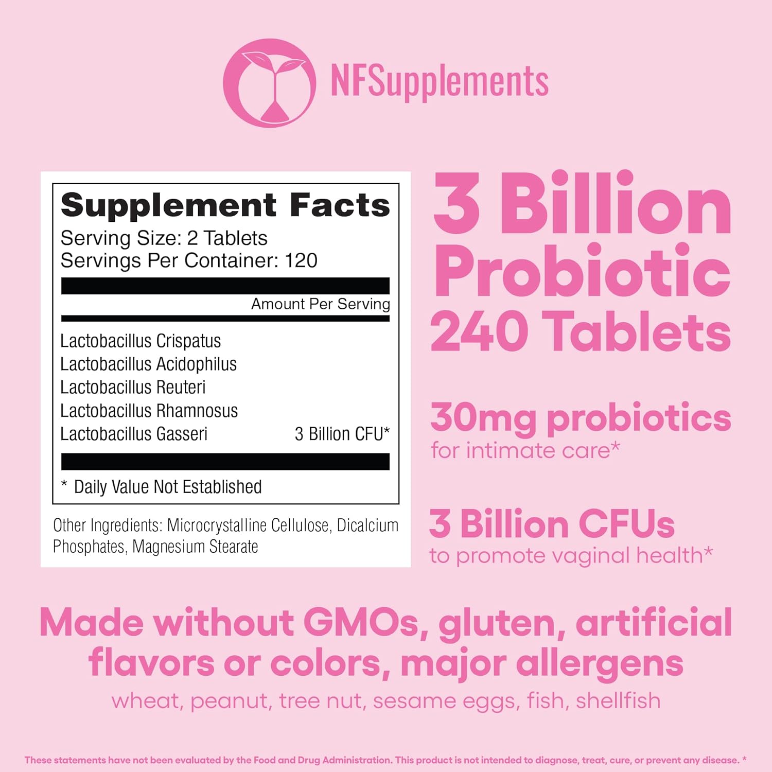 Vaginal Probiotics Supplement Supports PH Balance & Intimate Flora 240 Tablets 3 Billion CFU (240, Vaginal Probiotics)
