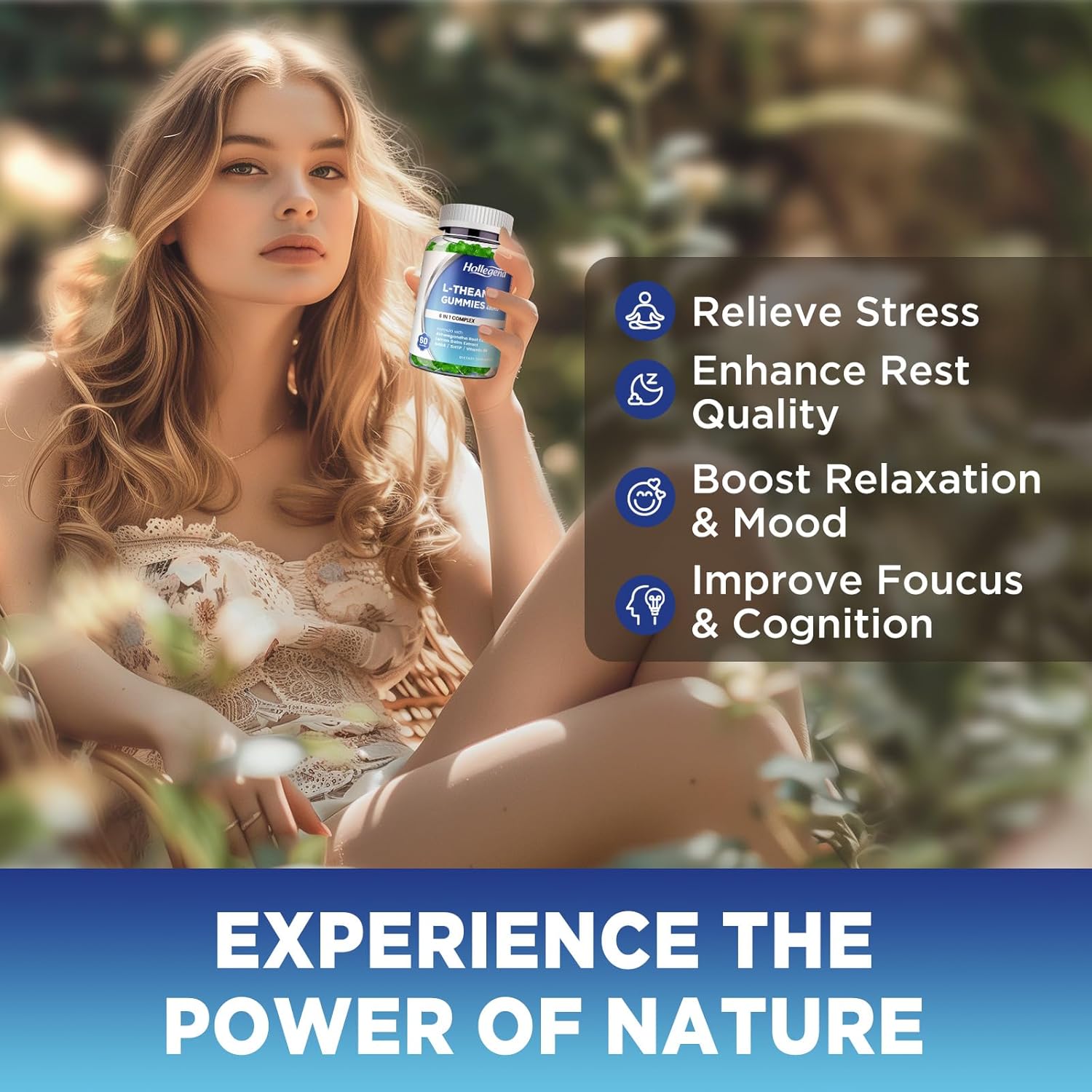 L-Theanine Gummies, l'theanine 400mg with Ashwagandha, GABA, 5HTP,L-Theanine Chewable Supplement for Relax, Zzz & Focus Support, Vegan, Lemon Flavor, 120 Counts