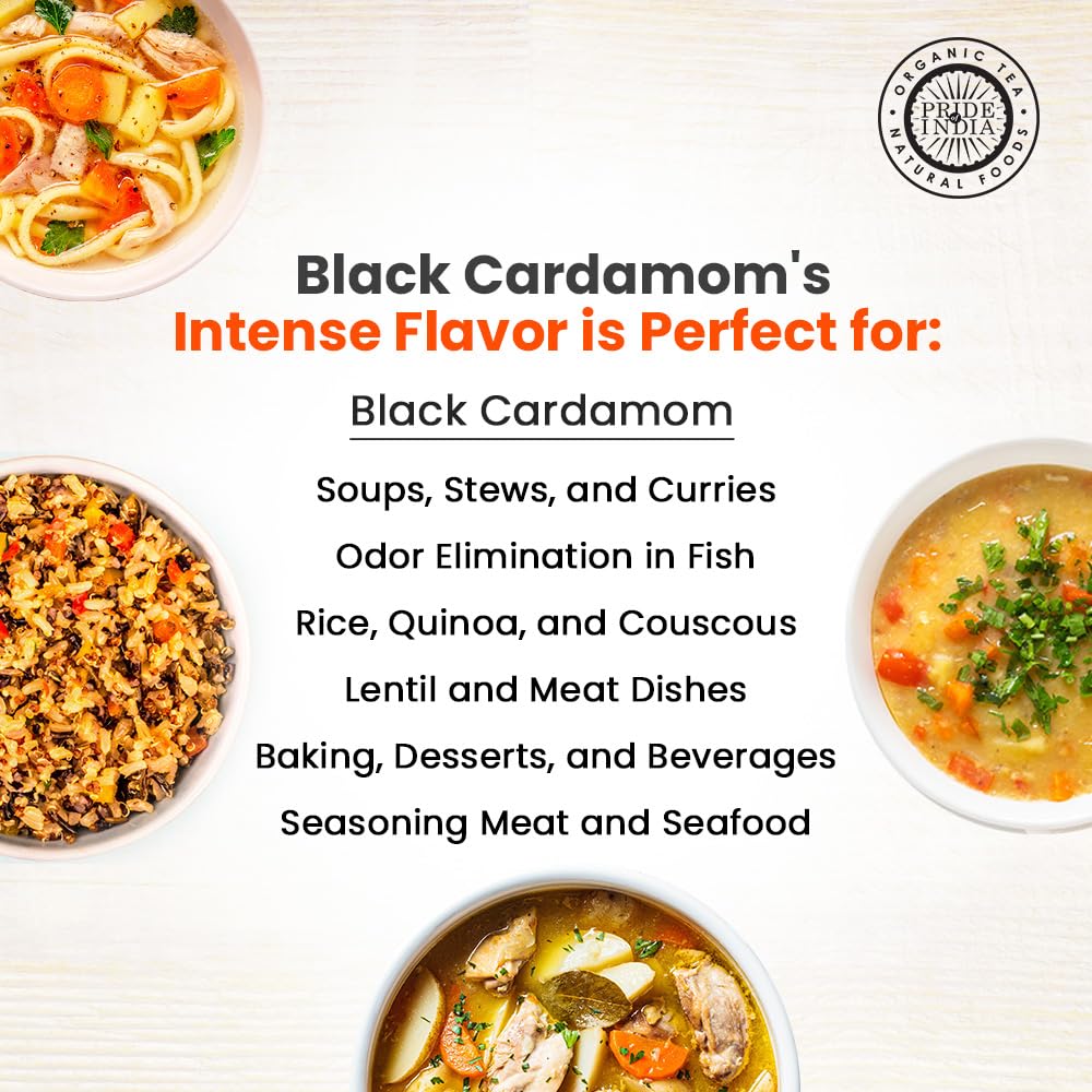 Pride of India – Black Cardamom Whole 5 oz (142 gm) – Cardamom Pods – Firm & Smoky Flavor – Freshly Dried – Ideal for Indian & Asian Cooking – Easy to Use – Medium Dual Sifter Bottle