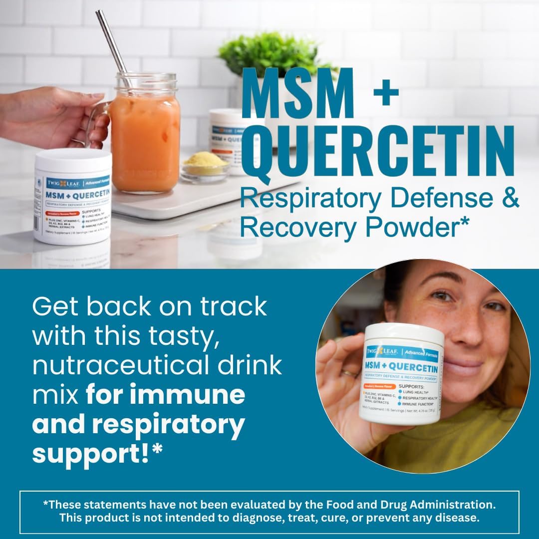 Twig & Leaf MSM + Quercetin Powder with Vitamin C & Zinc (Strawberry Banana) - Immune System Support Supplement for Respiratory Health & Lung Function - Natural Defense & Recovery Complex - 4.76 oz