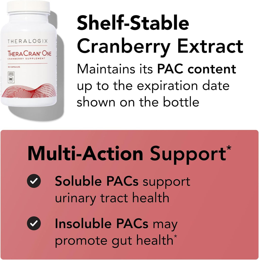 Theralogix TheraCran One Cranberry Capsules - 90-Day Supply - Supplement for Men & Women - to Support Urinary Tract Health* - 36mg Soluble PACs per Capsule - NSF Certified, 90 Count (Pack of 1)