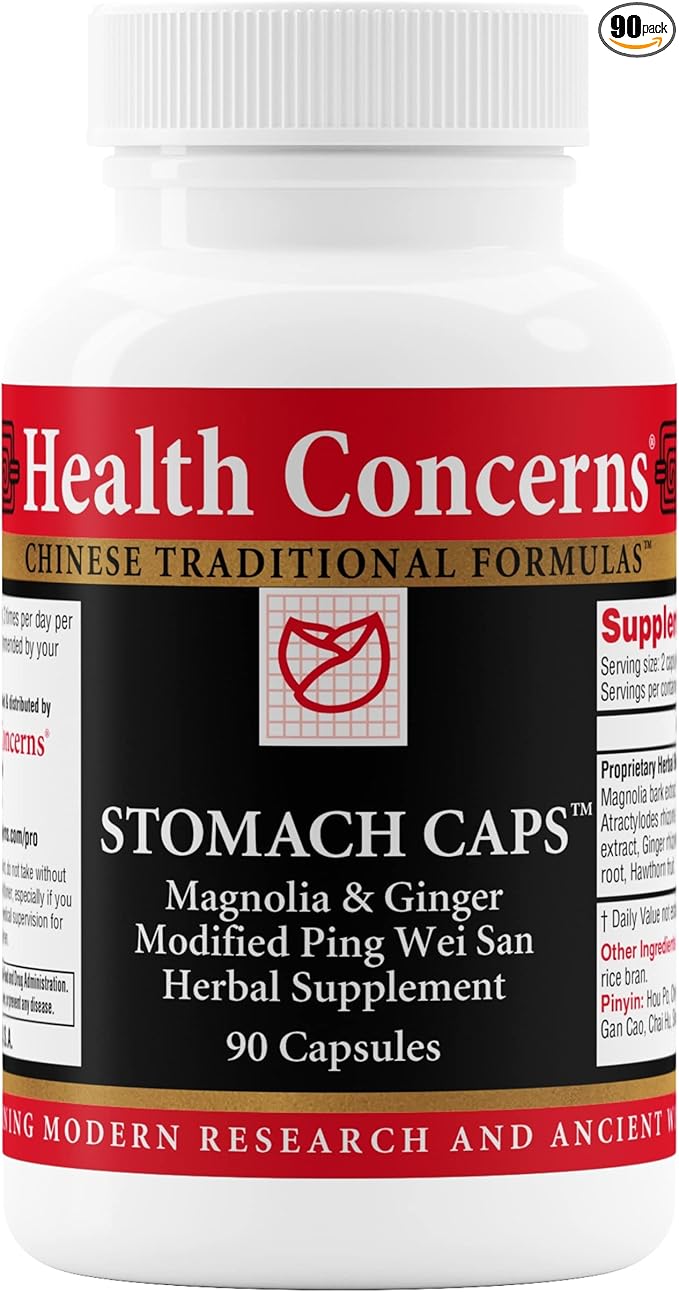 Health Concerns Stomach Caps – Digestive Support & Gut Health – Bloating & Gas Relief – Ginger & Magnolia Bark Chinese Herbal Supplement for Men & Women – Modified Ping Wei San – 90 Capsules