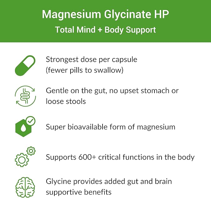 Healthy Gut Magnesium-HP | Ultra Pure Glycinate with Zero Fillers | 180 mg Magnesium Glycinate | 90 Servings