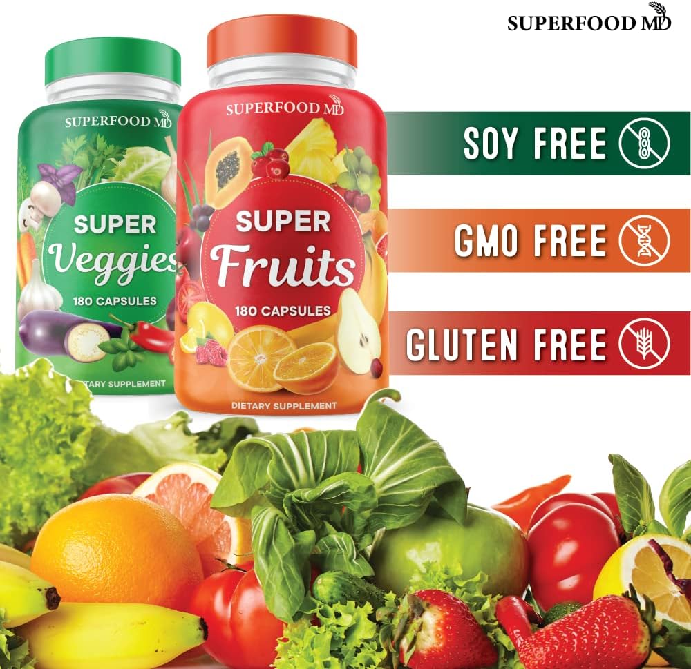Superfood Fruit and Veggie Supplement - Fruit and Veggie Capsules 100% Whole Super Fruit and Super Vegetable Supplements & Vitamins, with Olive Leaf (720 Count (Pack of 4))
