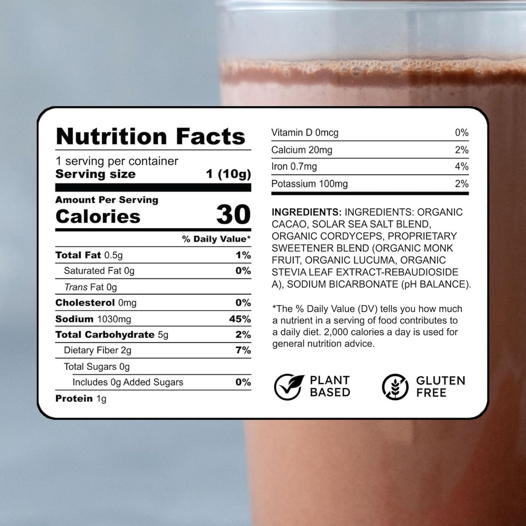 Purest Electrolyte Chocolate Cordyceps Powder Packets – Whole Food Hydration - Fermented Cacao and Solar Sea Salts for Ultimate Electrolyte Balance