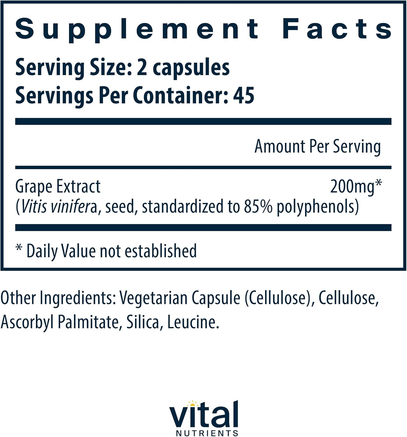 Vital Nutrients Grape Seed Extract 100mg | Potent Antioxidant and Support for Circulation, Capillary, and Vein Health | Gluten, Dairy, Soy Free | Non-GMO | 90 Capsules