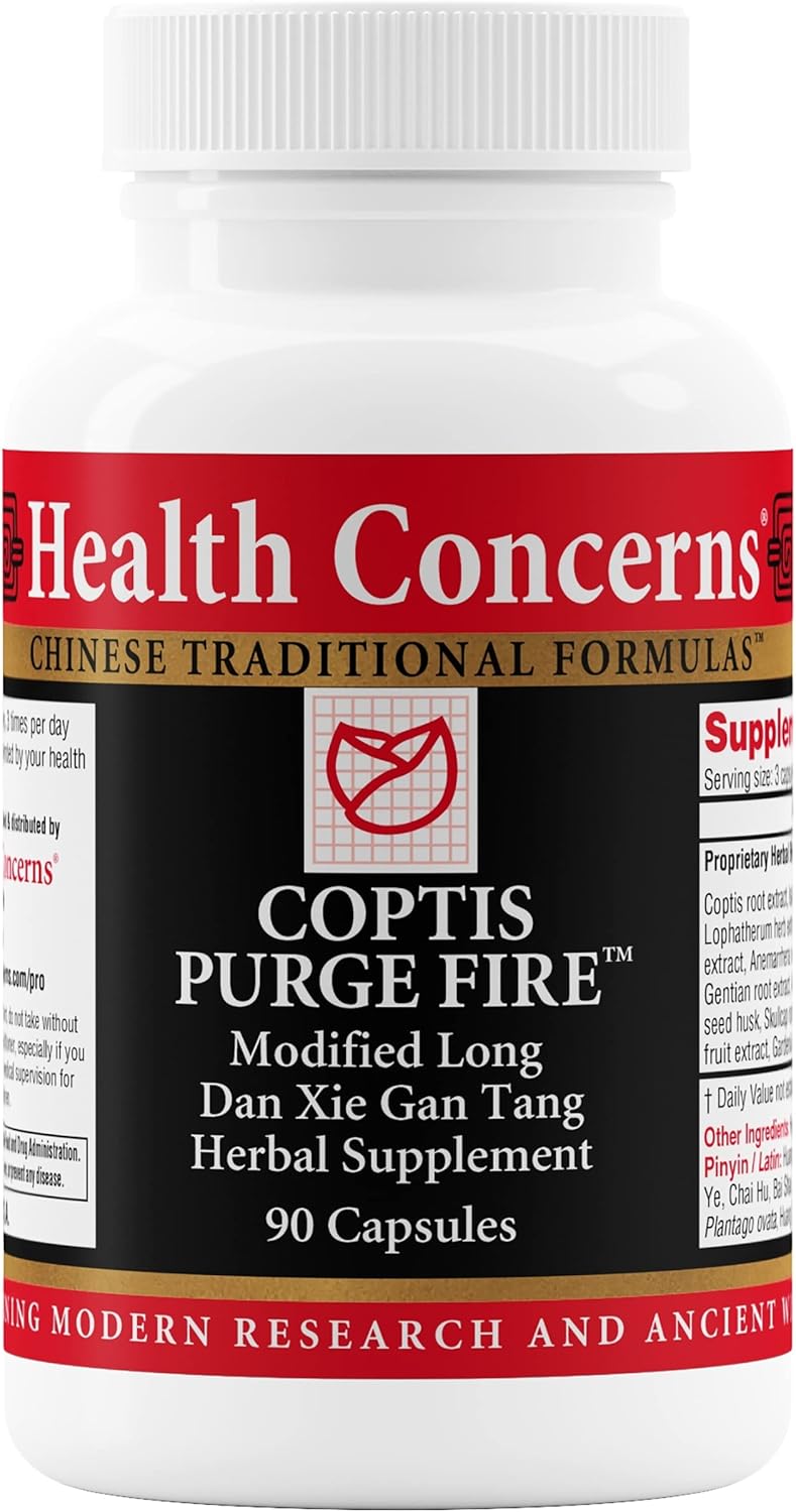 Health Concerns Coptis Purge Fire Formula – Skin, Throat, Sinus & Immune Support Supplement – Herbal Cleanse with Coptis, Isatis, Skullcap, Licorice – Traditional Chinese Medicine – 90 Capsules