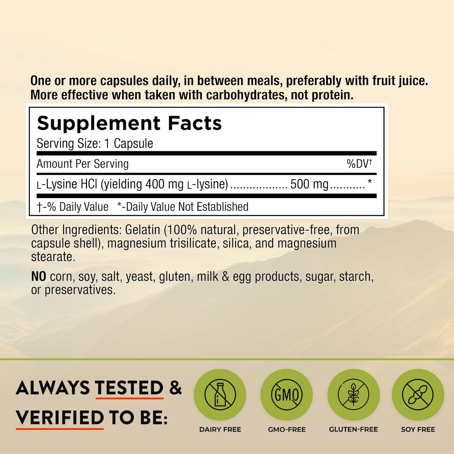 Mt. Angel Vitamins - Premium L-Lysine 500mg Capsules – Vegan-Friendly Essential Amino Acid – Supports Immune System & Collagen Formation – Non-GMO – 60 Capsules