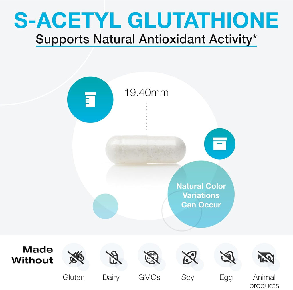 XYMOGEN S Acetyl Glutathione - Superior Absorption Acetylated Glutathione Supplement with Stomach Acid-Resistant Capsules - Healthy Aging, Cellular, Antioxidant + Immune Support (60 Capsules)