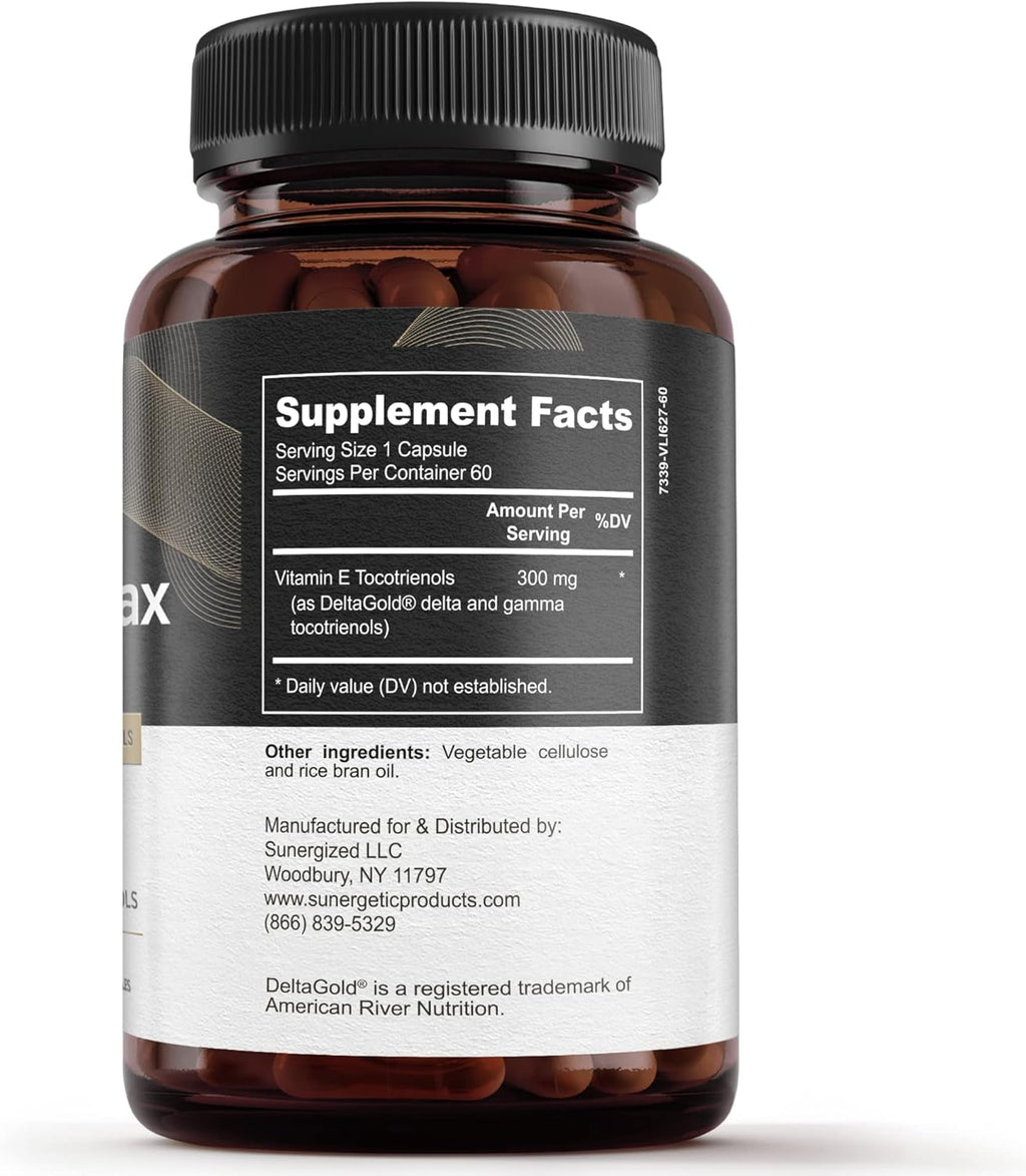 Sunergetic Premium Annatto Tocotrienol Supplement – with DeltaGold – Tocotrienols Vitamin E 300 mg – Supports Liver, Immune & Heart Health - Delta + Gamma Tocotrienols (60 Liquid Capsules)