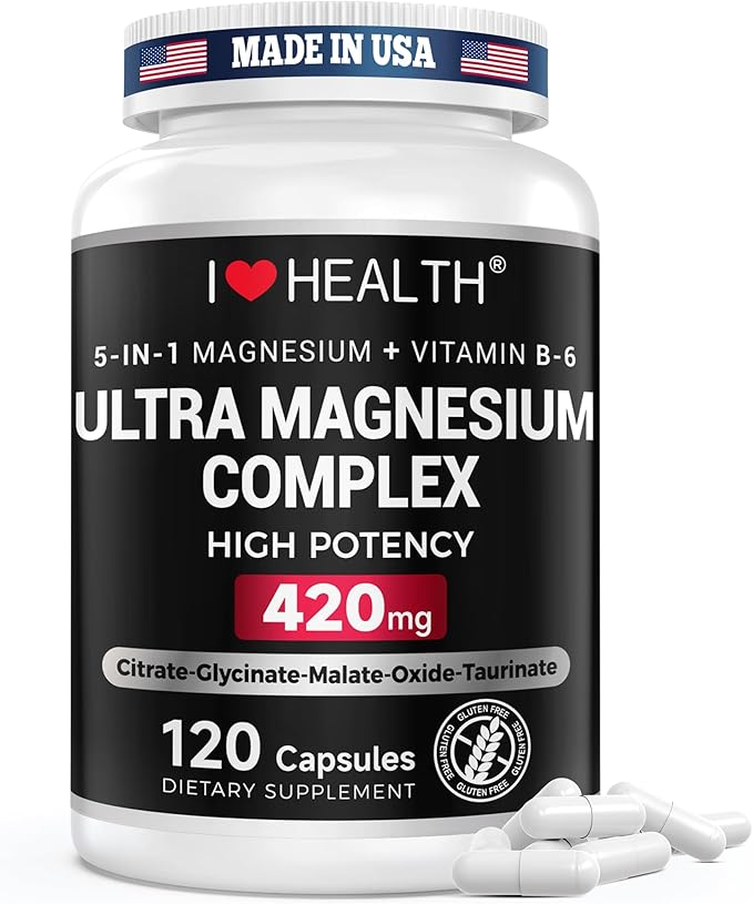 Magnesium Glycinate Complex 420mg with Vitamin B6 – High Absorption Magnesium for Sleep, Muscle & Nerve Support – Made in USA | Eurofins 3rd-Party Tested – Vegan, Non-GMO – 120 Capsules