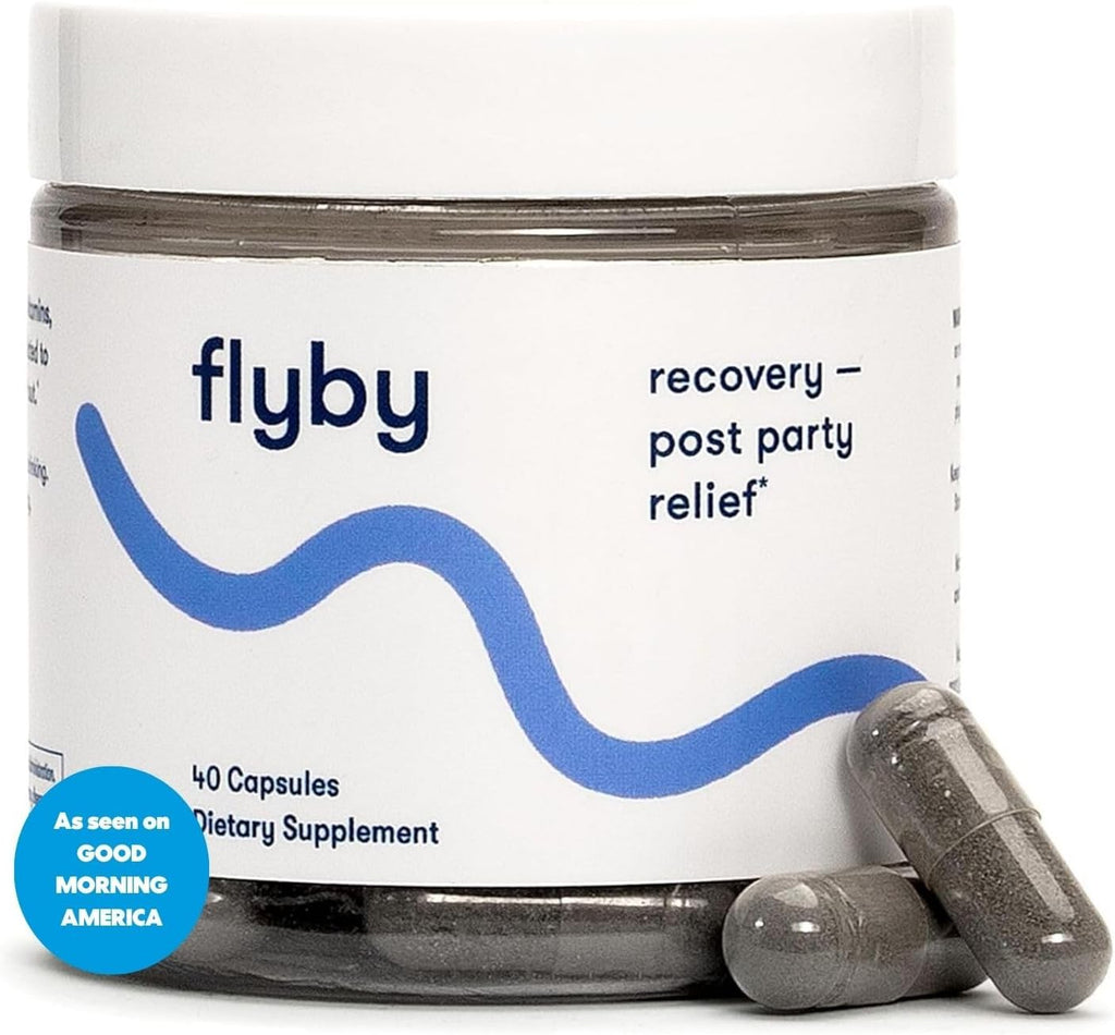 Flyby Recovery Supplement - All The Hang, Without The Over!™ - with Milk Thistle, Vitamin C, Activated Charcoal, and Apple Cider Vinegar - Pre & Post Drinking Formula (40 Count)