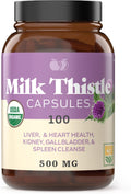 Complete Natural Products Pure Organic Milk Thistle Capsules - 500 mg Silymarin Powder 100 Pills