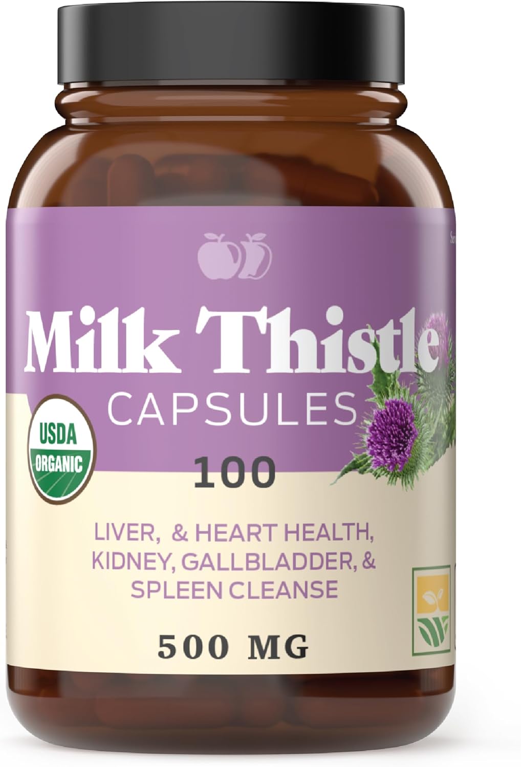 Complete Natural Products Pure Organic Milk Thistle Capsules - 500 mg Silymarin Powder 100 Pills