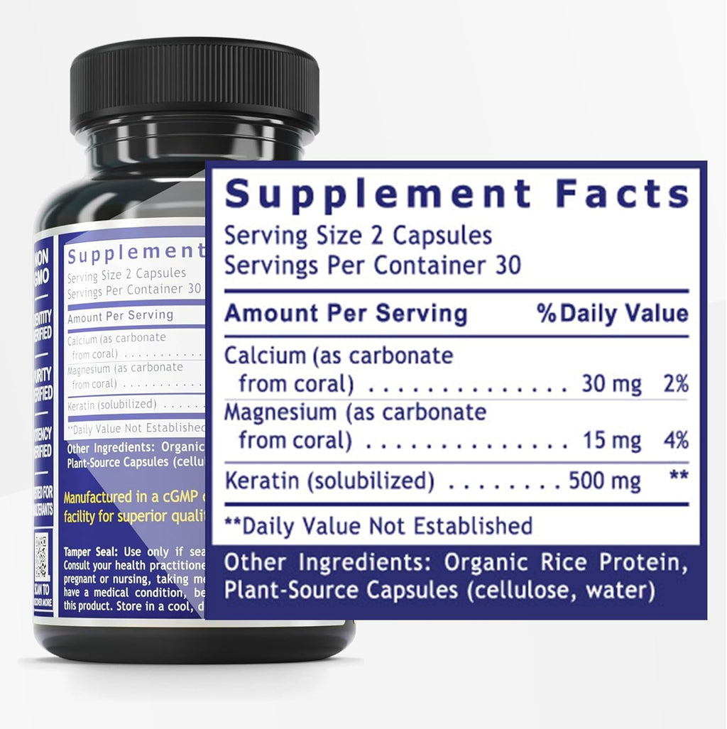 Quantum Nutrition Labs Hair Skin and Nails - Keratin Supplement, Hair Growth Supplement for Women & Men with Magnesium, Calcium, Beauty from Within for Hair, Skin and Nails - 60 Vegetarian Capsules