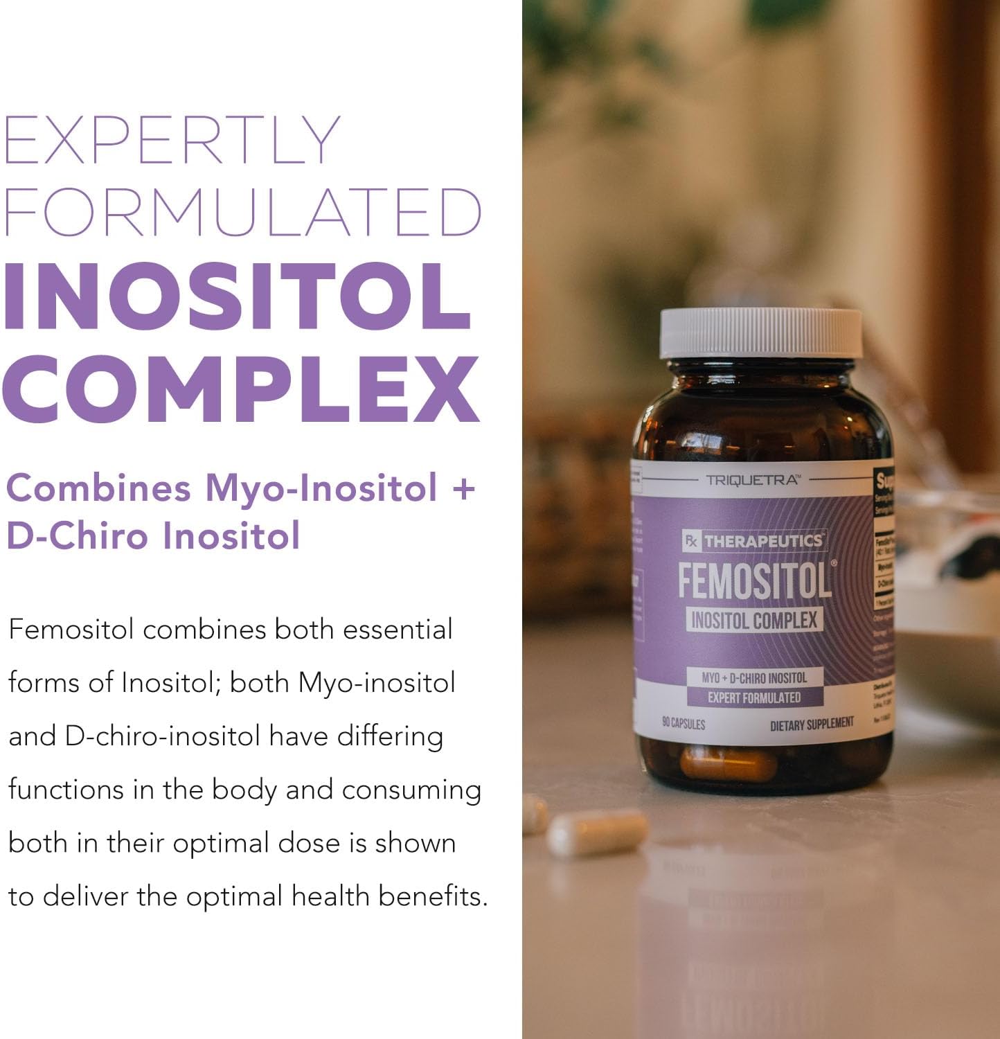 Inositol Supplement | Myo-Inositol & D-Chiro Inositol Complex - Clinically Validated 40:1 Ratio (Vitamin B8)| Hormonal Balance & Healthy Ovarian Function Support (90 Capsules – 30 Servings)