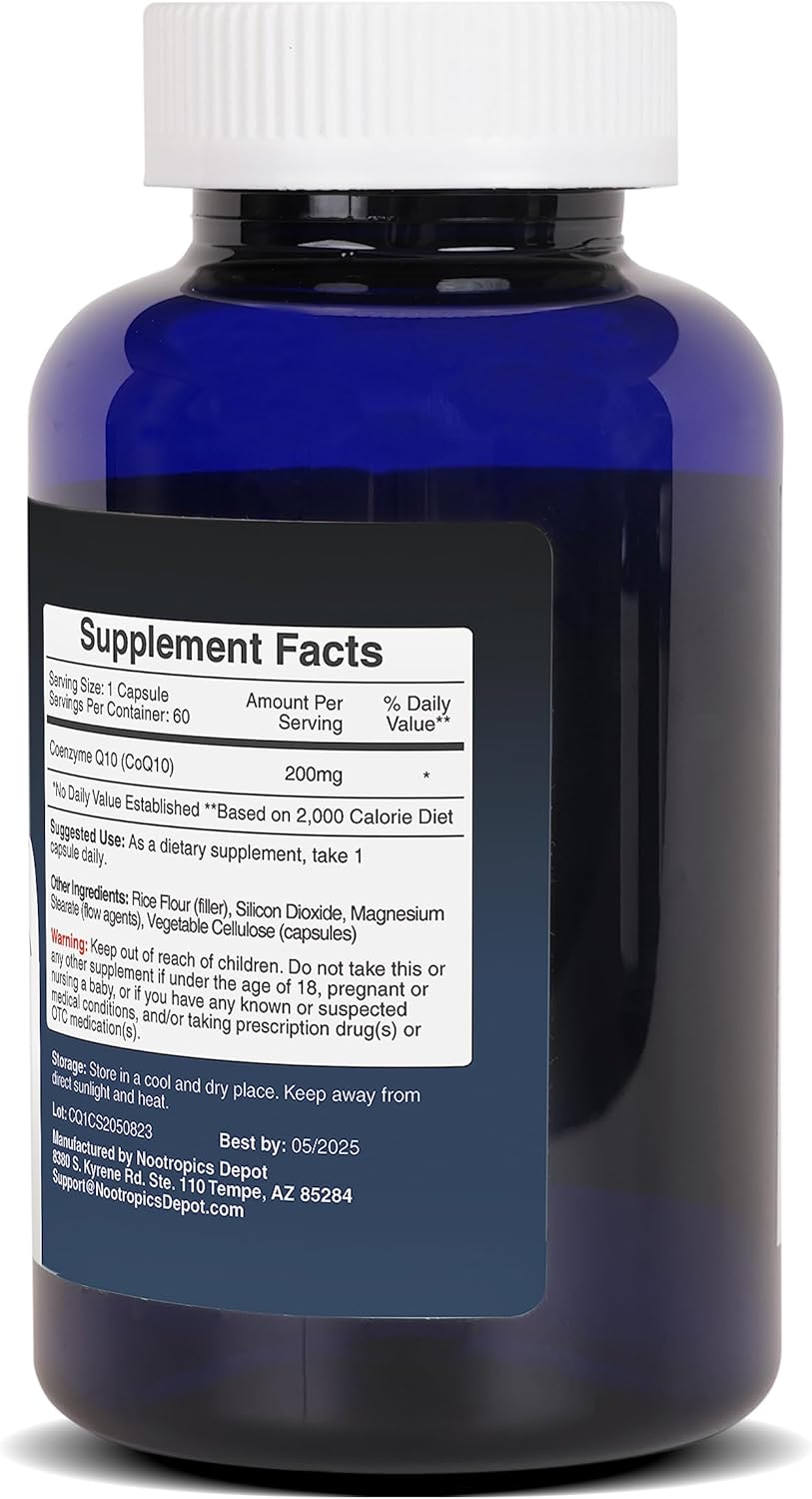 Nootropics Depot CoEnzyme Q10 Capsules | 200mg | Ubiquinone | 60 Count | Energy, Cognitive & Cellular Function
