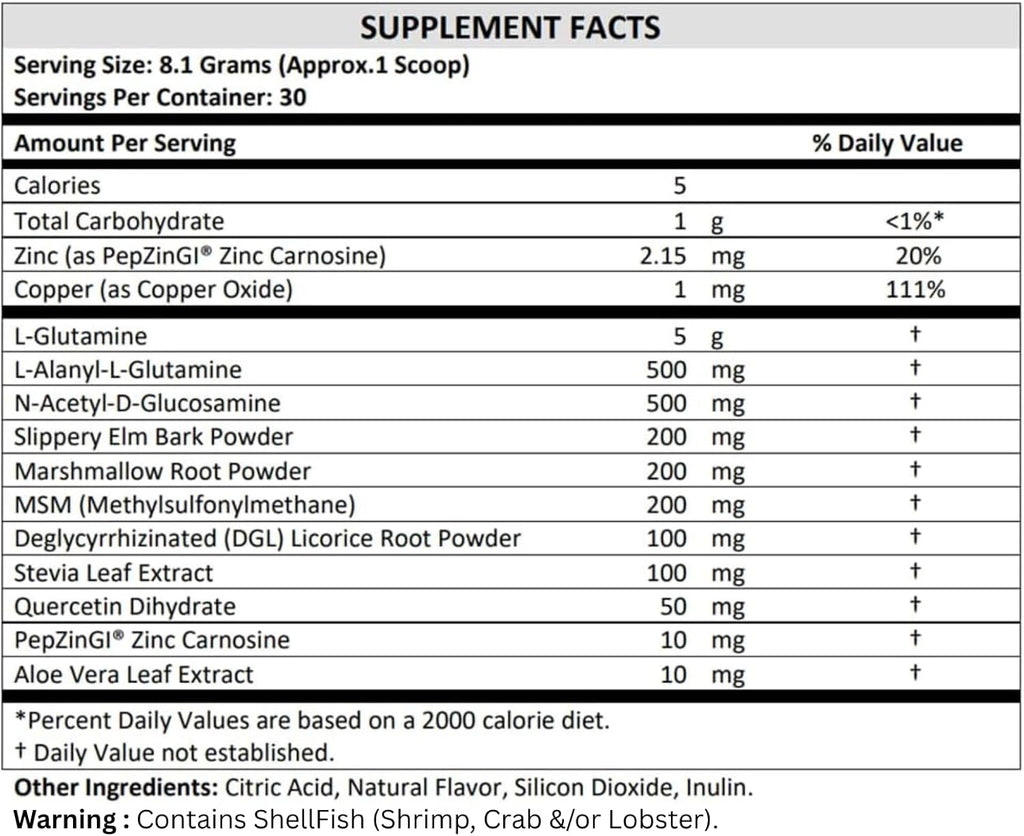 TERRA ORIGIN Healthy Gut Powder (Honey Lemon) | 30-Servings with L-Glutamine, Zinc, Glucosamine, Slippery Elm Bark and More!