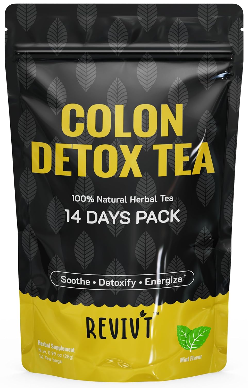 REVIVT Colon Detox Tea, All Natural Colon Cleanse Tea with Senna, Dandelion, Peppermint, Support Gut and Digestive Health for Women and Men, Non GMO, 14 Day Supply