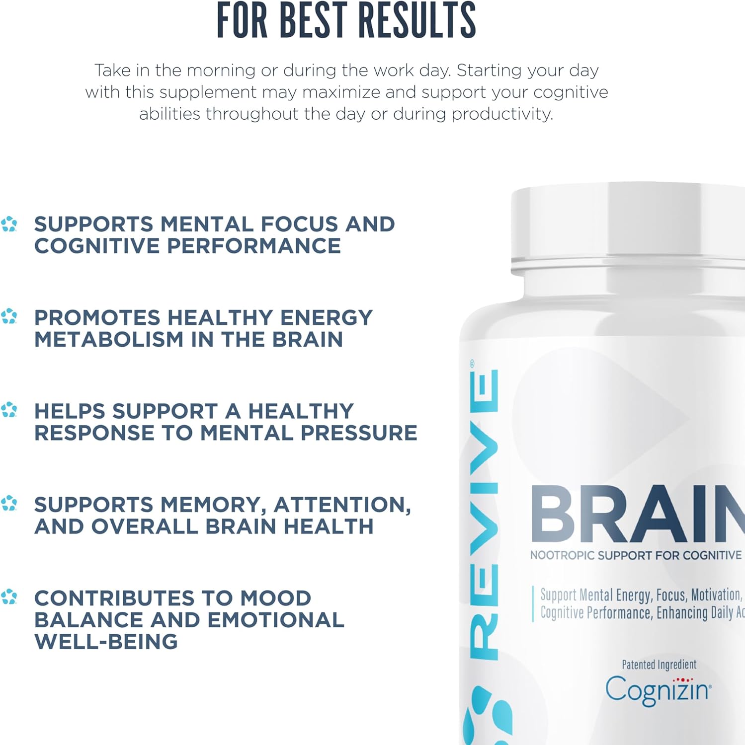 Revive MD Brain Supplements for Memory & Focus, Brain Plus - Stimulant Free Nootropic Supplement for Cognitive Health with Niacin, Vitamin B6 & B12, Acetyl-L-Carnitine HCL & Alpha-GPC- 150 Capsules