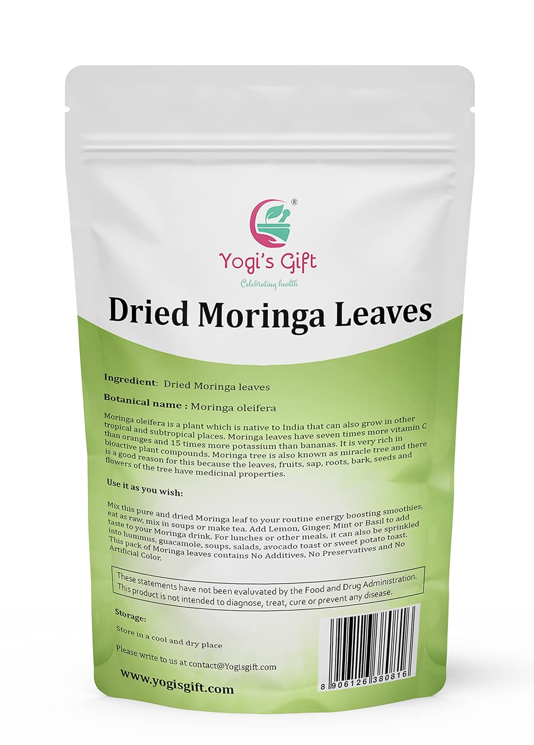 Moringa Leaves Loose 1 LB | Make tea, Springle on salad, Ground and use it | 100% natural Moringa leaf only no stems | te de moringa | by Yogi's Gift®