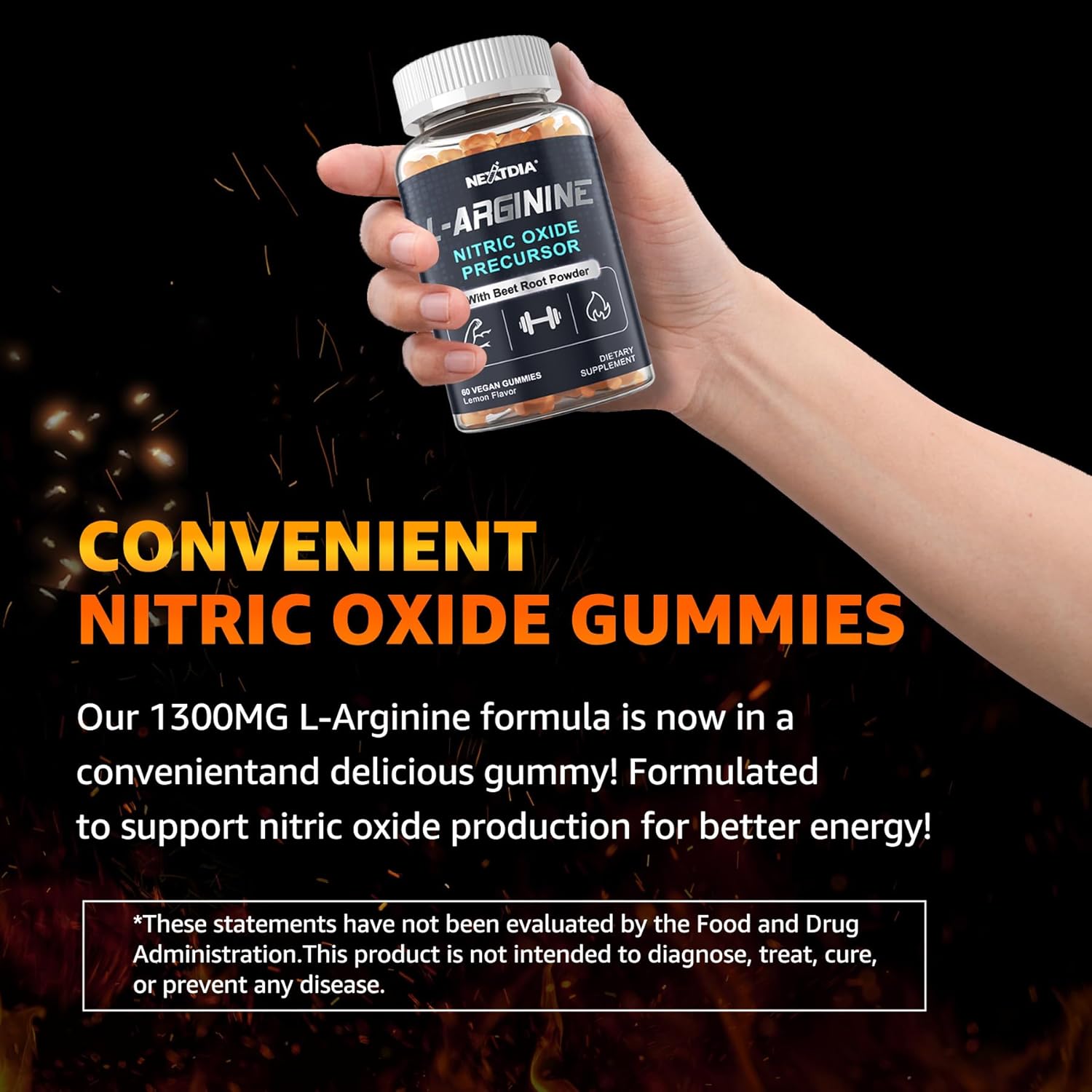 Sugar Free L Arginine Nitric Oxide Gummies 1300mg for Men & Women with L Citrulline, Beet Root, B3 | L Arginine L Citrulline Supplements | Vegan, 120 Counts
