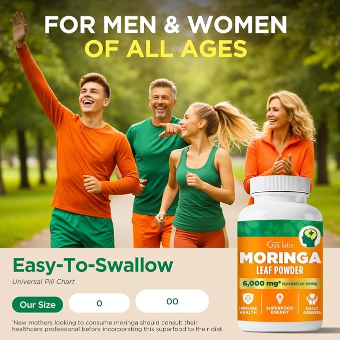 Gya Labs Moringa Capsules - 300 Capsules - Pure Moringa Powder for Energy, Skin, Immune & Gut Health - Green Superfood from Moringa Leaf Powder - Non-GMO, Additive-Free