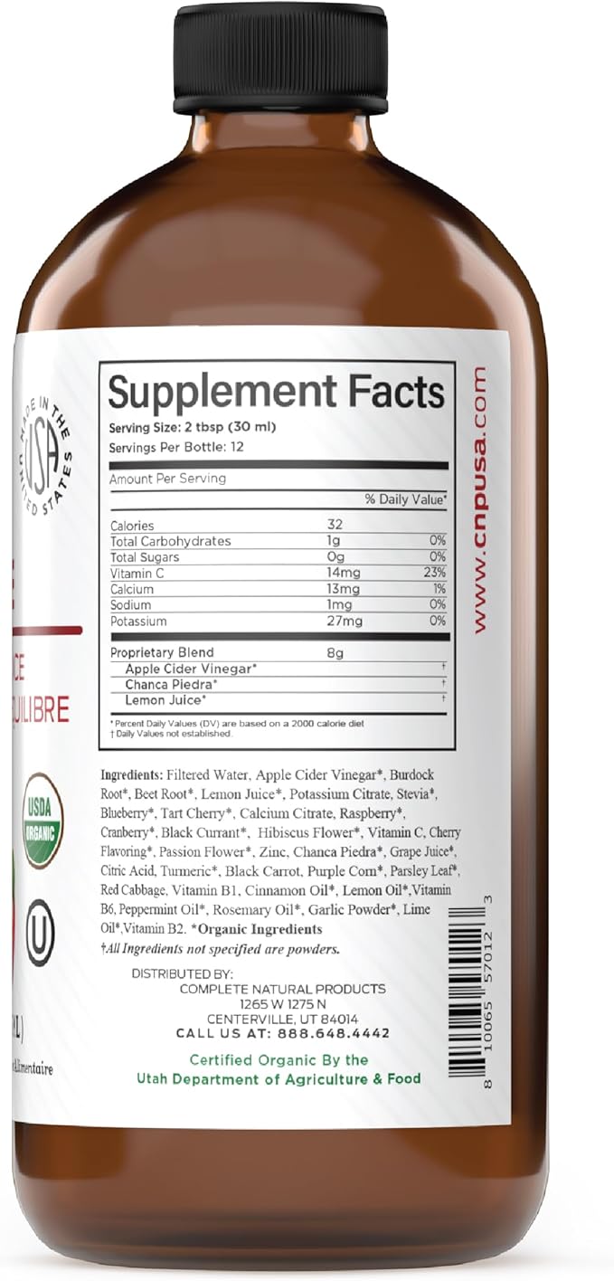 Complete Natural Kidney Complete - Liquid Dietary Supplement for Kidney Support, Cleanse, and Detox with Apple Cider Vinegar, Lemon, Organic Chanca Piedra, Beet, Citric Acid, Vitamin C, & More - 12oz