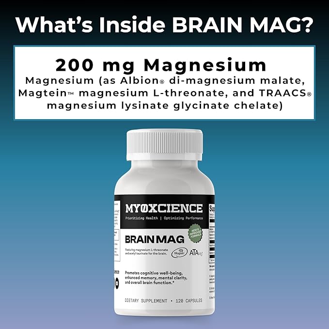Magnesium L-Threonate + Mag Acetyl-Taurate (ATA Mag) + Mag Glycinate | Promotes Cognitive Well-Being, Enhanced Memory, Mental Clarity and Overall Brain Function | 120 Capsules