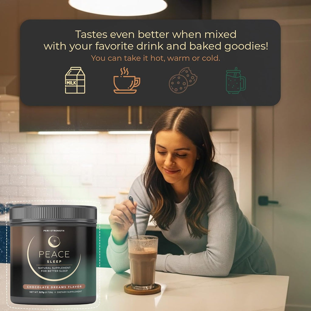Peace Sleep - Sleep and Recovery Chocolate Powder Drink Mix - Sleep Aid Supplement with GABA, L-Tryptophan, L-Theanine, Glycine - for Tranquil Sleep, Restful Nights, Productive Days - Gluten Free