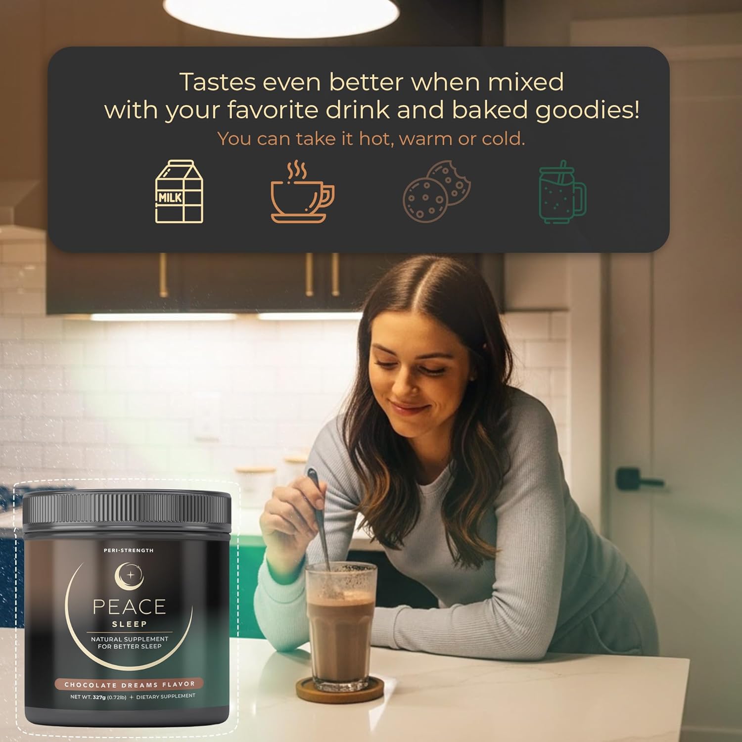 Peace Sleep - Sleep and Recovery Chocolate Powder Drink Mix - Sleep Aid Supplement with GABA, L-Tryptophan, L-Theanine, Glycine - for Tranquil Sleep, Restful Nights, Productive Days - Gluten Free