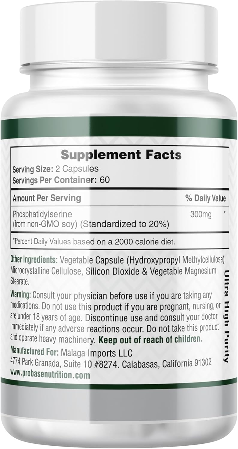 Phosphatidylserine 300mg Supplement Brain Health and Memory Support Non-GMO Gluten Free 120 Capsules Phosphatidyl Serine Complex