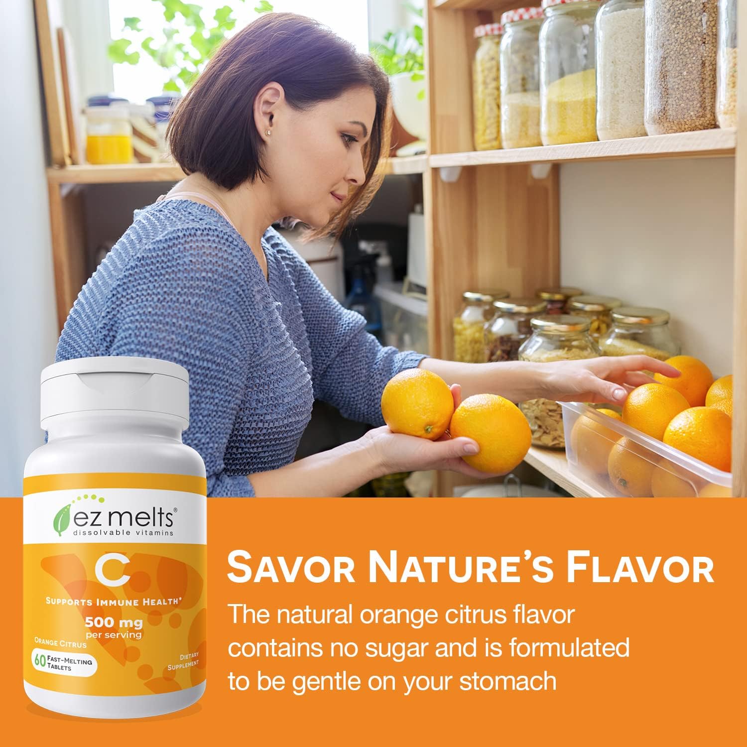 EZ Melts Dissolvable Vitamin C 500 mg, Sugar-Free, 1-Month Supply
