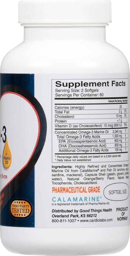 Omega-3 Extra Strength + Vitamin D3, Triglyceride Form, 1300 mg Omega-3, 600 DHA / 600 EPA, with 600 IU Vitamin D3