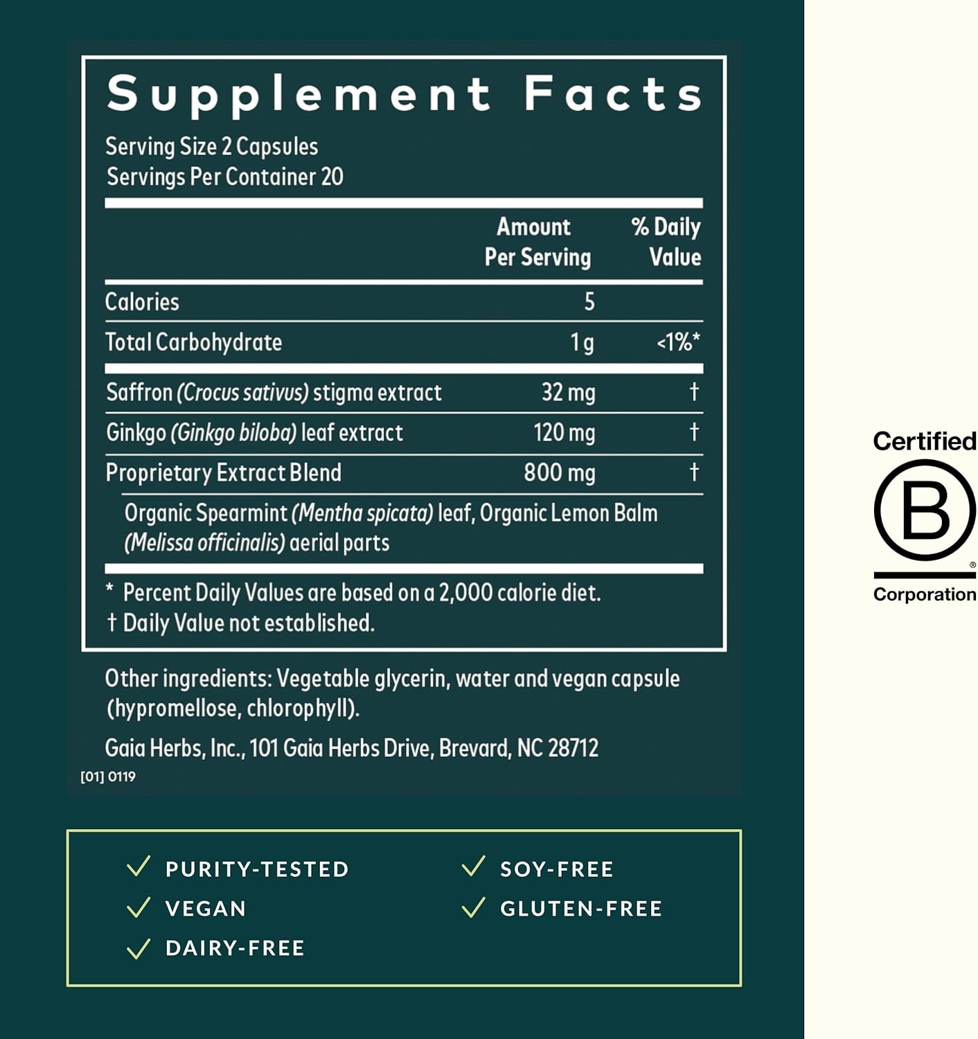 Gaia Herbs Nootropic Focus - Brain & Cognitive Support Supplement to Help Maintain Healthy Concentration* - with Saffron, Lemon Balm & Spearmint - 40 Liquid Phyto-Capsules (Up to 20-Day Supply)