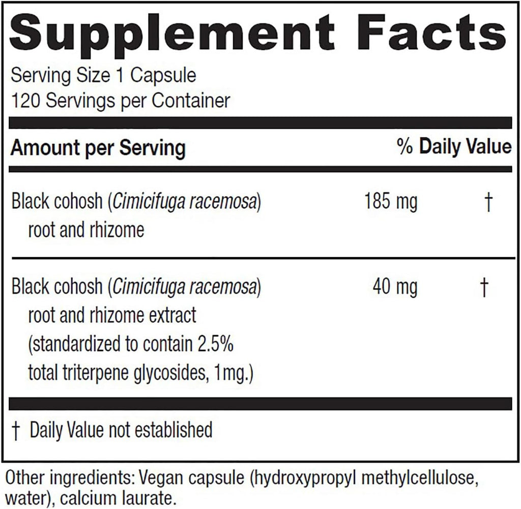 Vitanica Black Cohosh, Cimicifuga Extract Plus, Vegan, 120 Capsules
