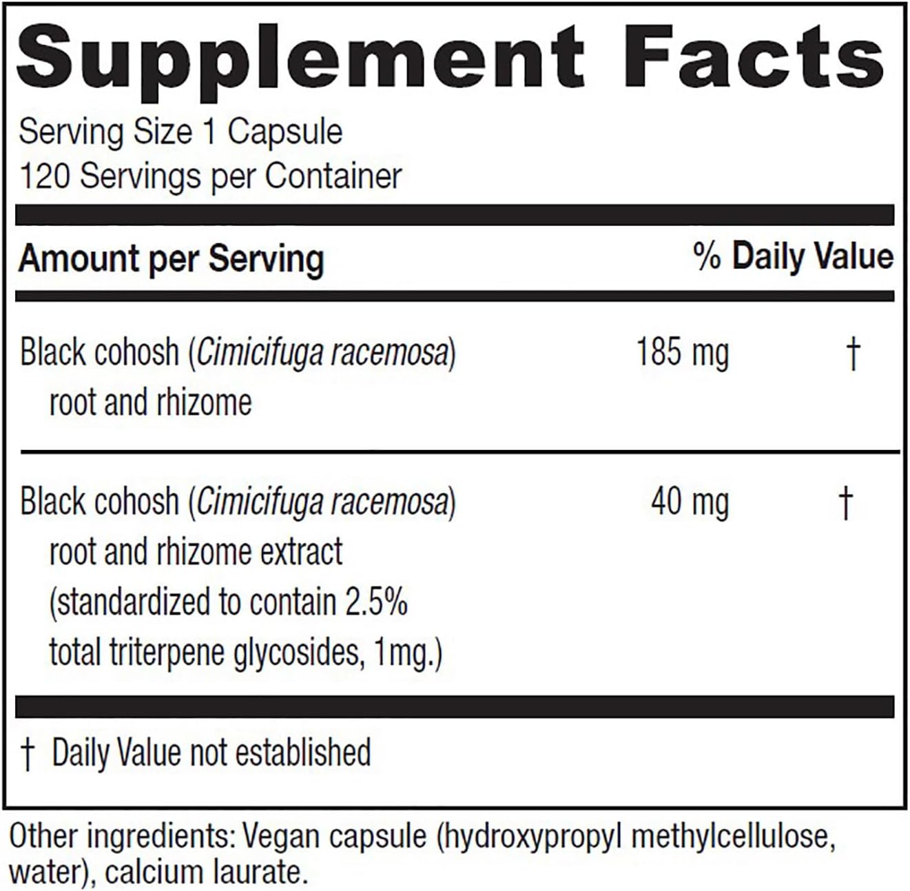 Vitanica Black Cohosh, Cimicifuga Extract Plus, Vegan, 120 Capsules