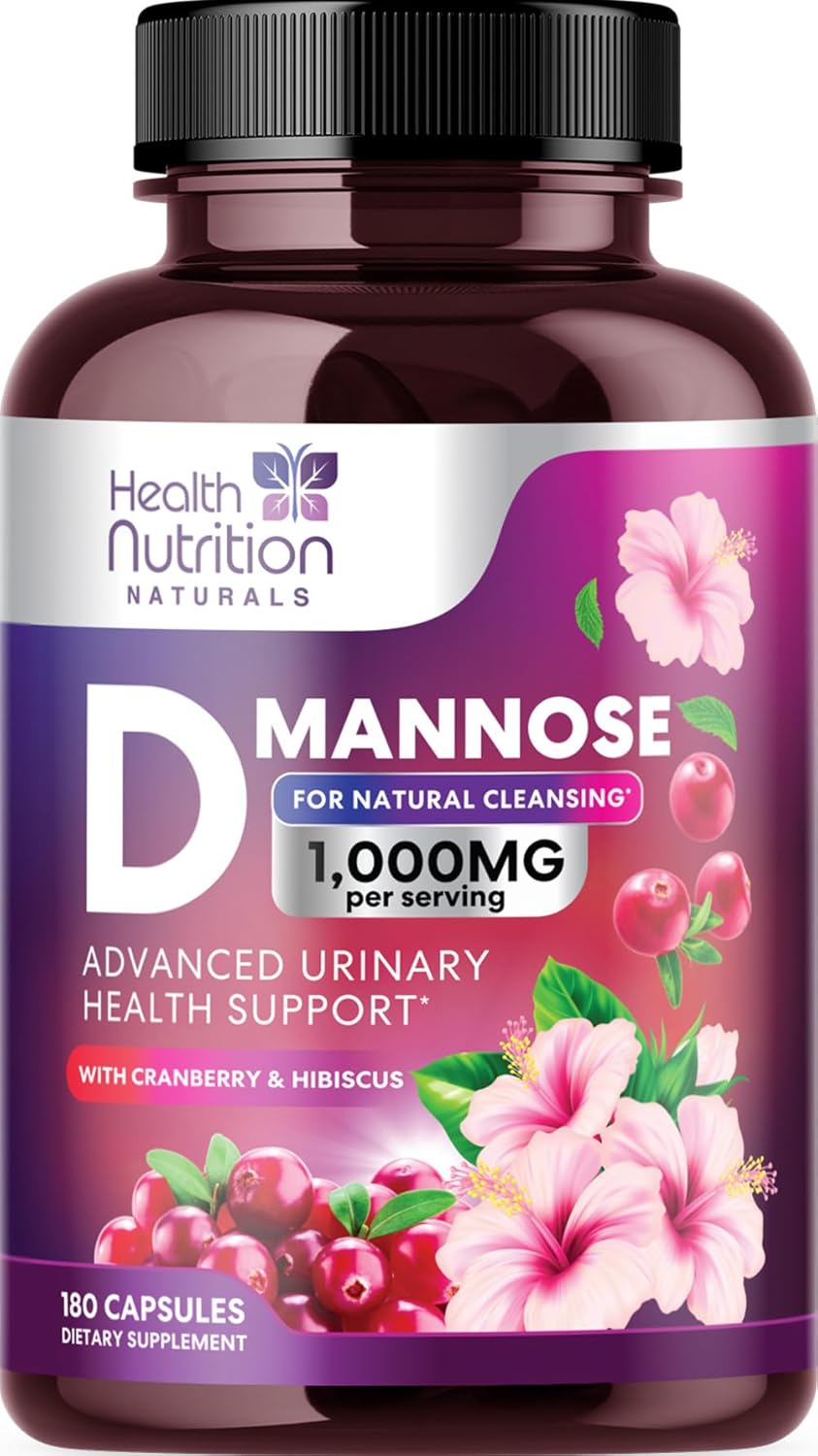D-Mannose Supplement 1,350mg - with Cranberry, Hibiscus & Dandelion - Fast-Acting, Natural Urinary Tract & Bladder Support for Women & Men – Flush & Cleanse Impurities – Non-GMO, Vegan – 180 Capsules