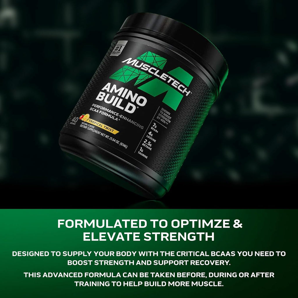 MuscleTech | BCAA Amino Acids + Electrolyte Powder | 7g of BCAAs + Electrolytes Support | Build Lean Muscle & Boost Endurance | Tropical Twist | 614 grams | 40 servings