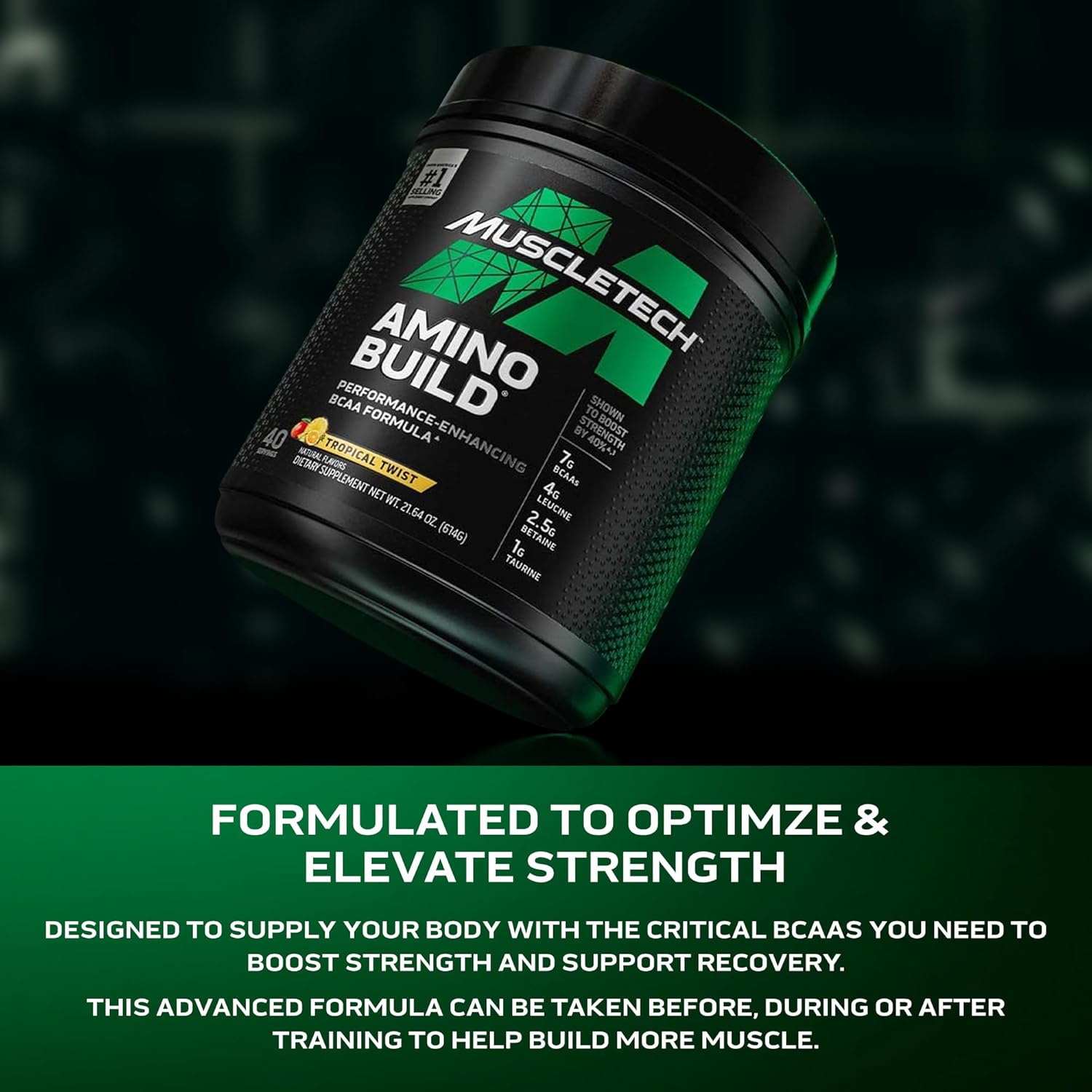 MuscleTech | BCAA Amino Acids + Electrolyte Powder | 7g of BCAAs + Electrolytes Support | Build Lean Muscle & Boost Endurance | Tropical Twist | 614 grams | 40 servings