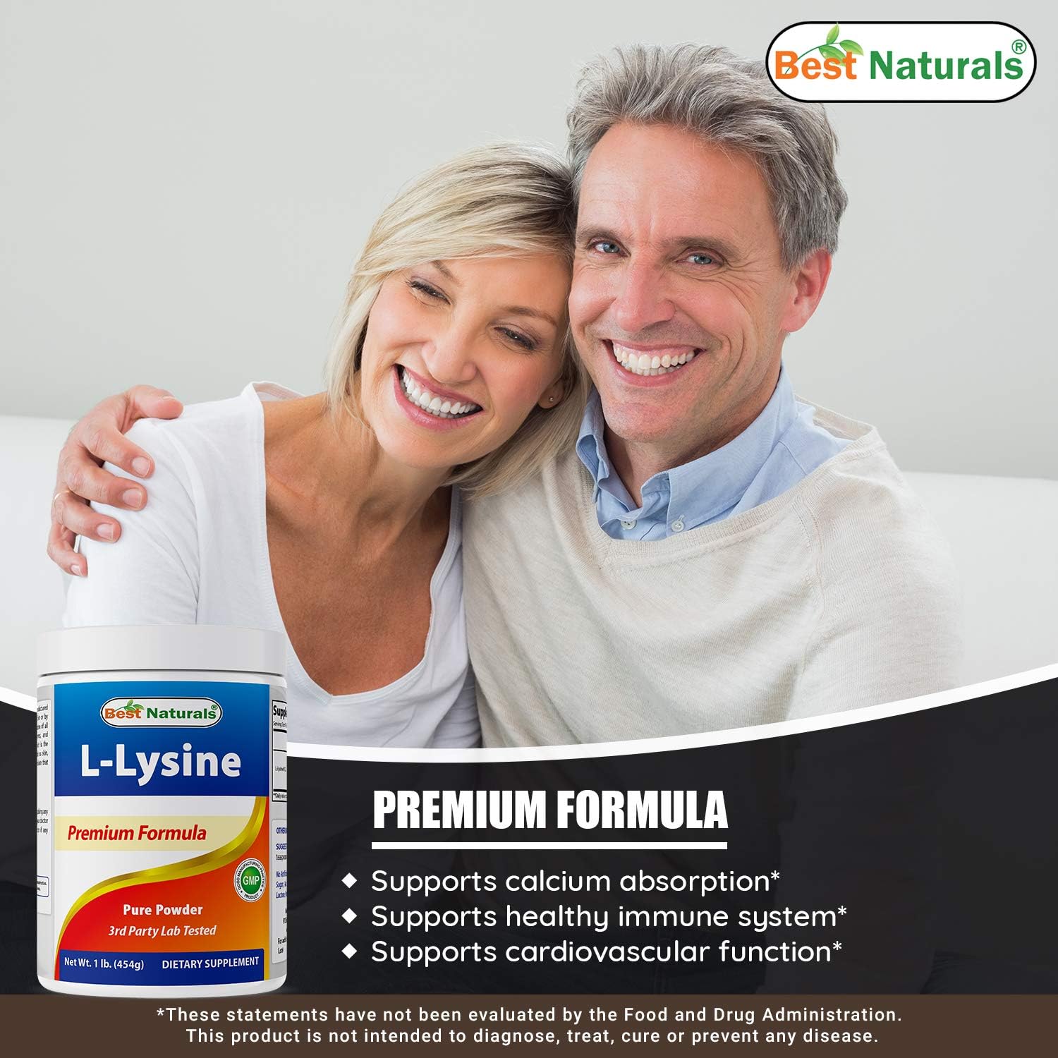 Best Naturals Lysine Powder, 1 Pound - 100% Pure (1 LB (Pack of 3))