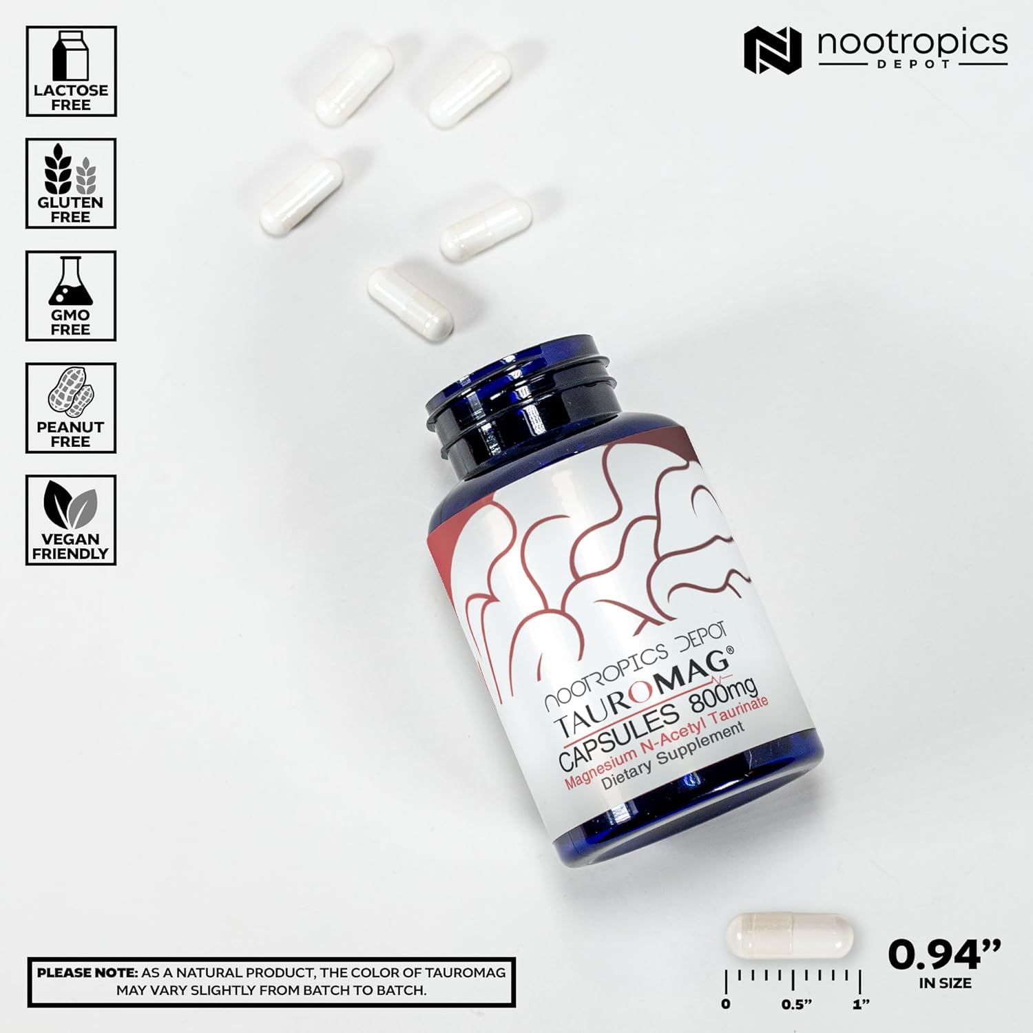 Nootropics Depot Tauromag Capsules | 800mg Magnesium N-Acetyl Taurinate | 90 Count