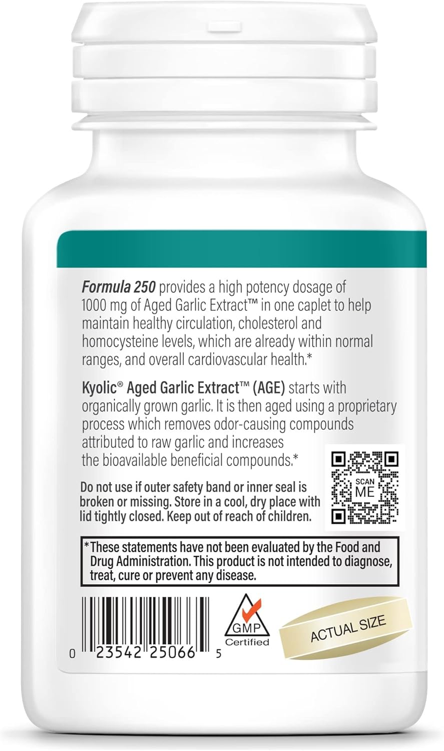 Kyolic Aged Garlic Extract Formula 250, Cardiovascular Health, One Per Day, 60 Vegan Caplets